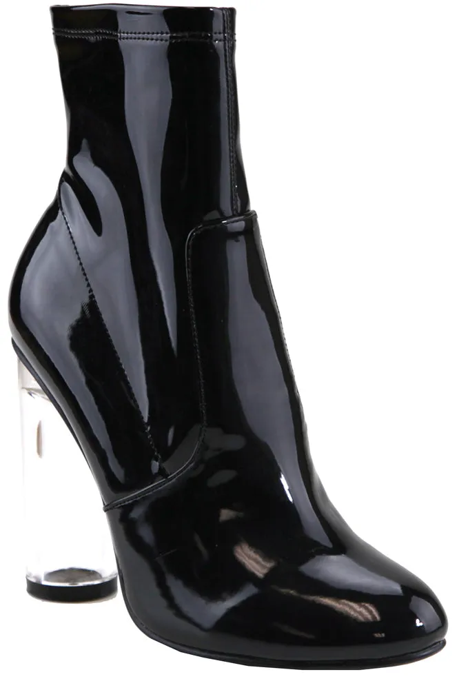 Bella Marie Women's Closed Toe Cylindrical Lucite Heel Mid-Calf Sock Boot