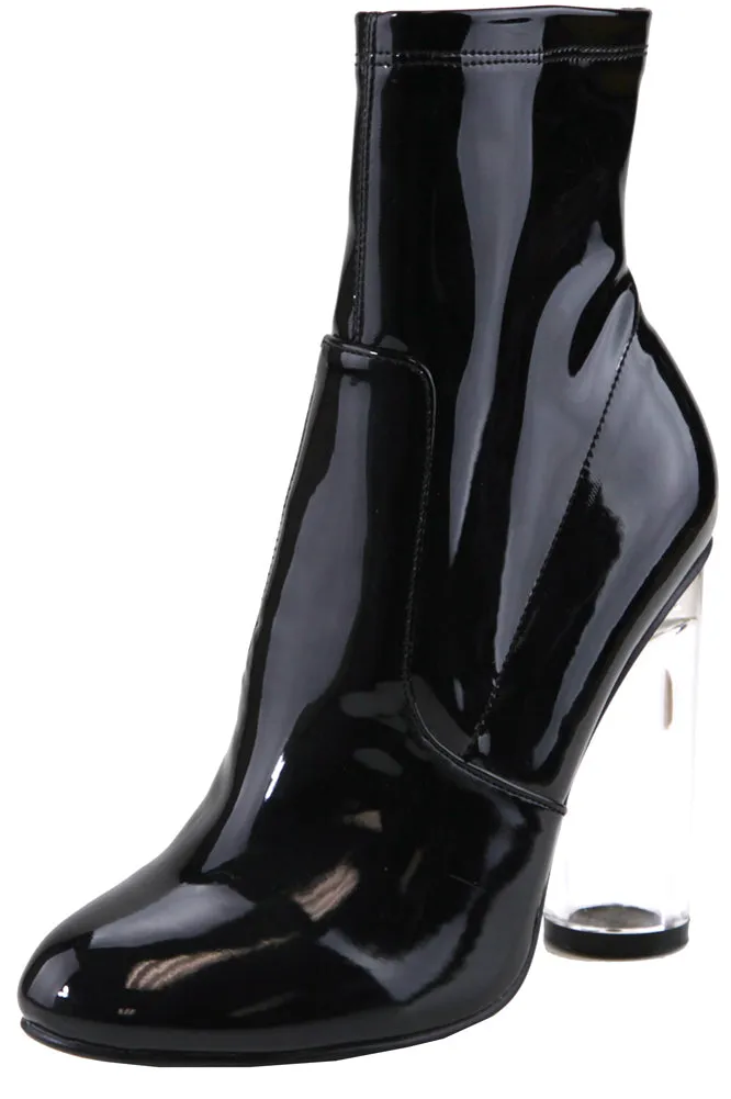 Bella Marie Women's Closed Toe Cylindrical Lucite Heel Mid-Calf Sock Boot