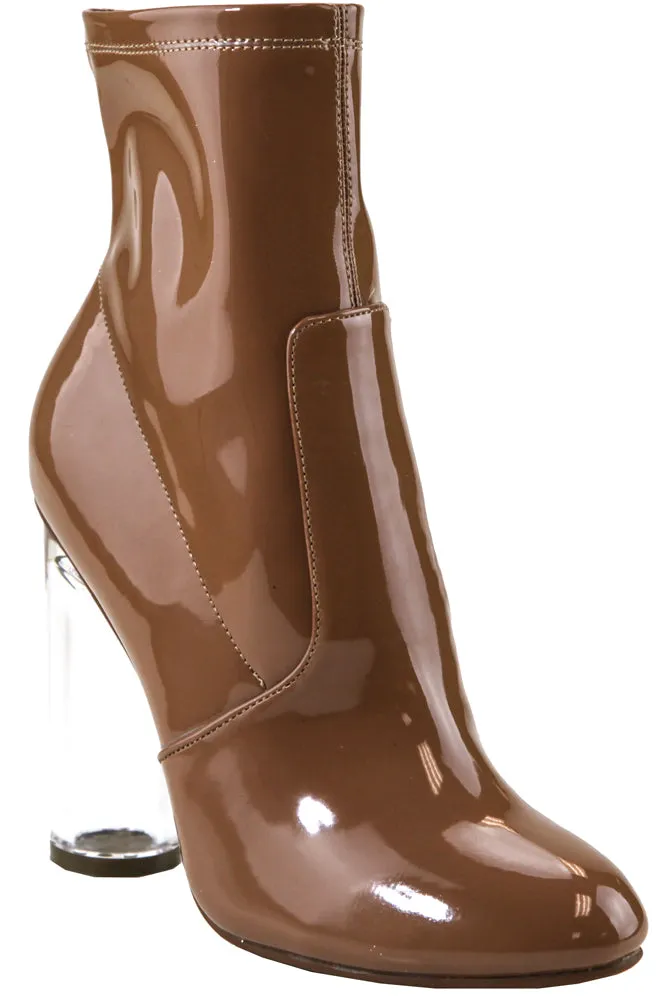 Bella Marie Women's Closed Toe Cylindrical Lucite Heel Mid-Calf Sock Boot