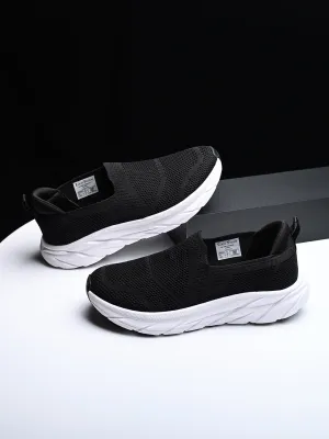 Black Flyknit Slip-On Sneakers For Men