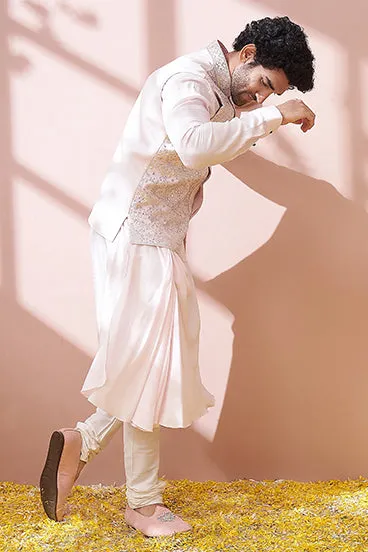Blush Pink Cowl Kurta Set With Embellished Bandi Jacket Set