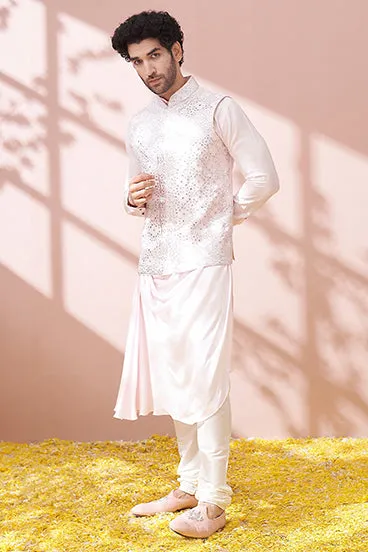 Blush Pink Cowl Kurta Set With Embellished Bandi Jacket Set