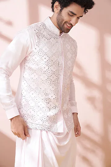 Blush Pink Cowl Kurta Set With Embellished Bandi Jacket Set