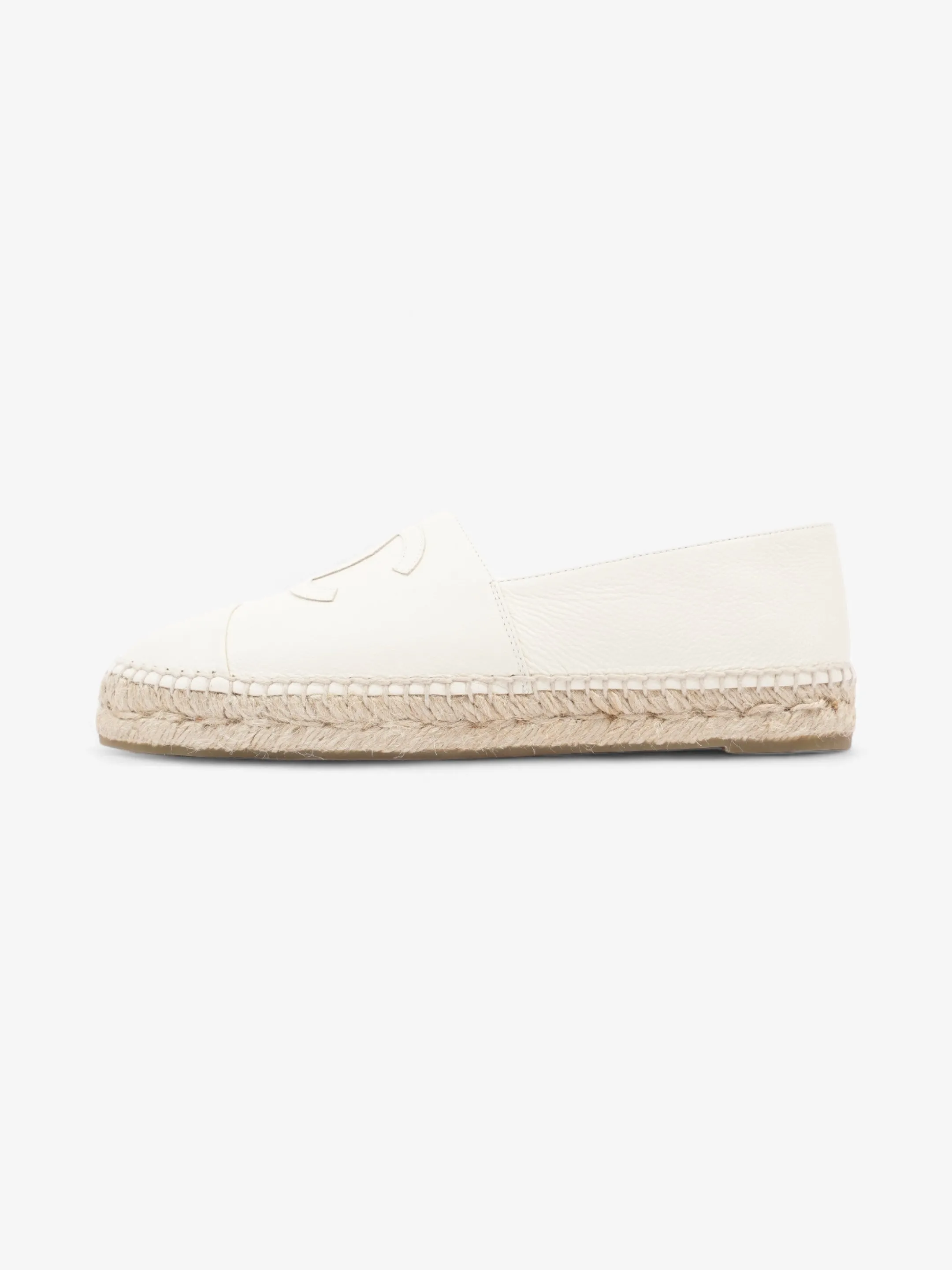 Chanel CC Cap Toe Espadrilles White Leather EU 41 UK 8