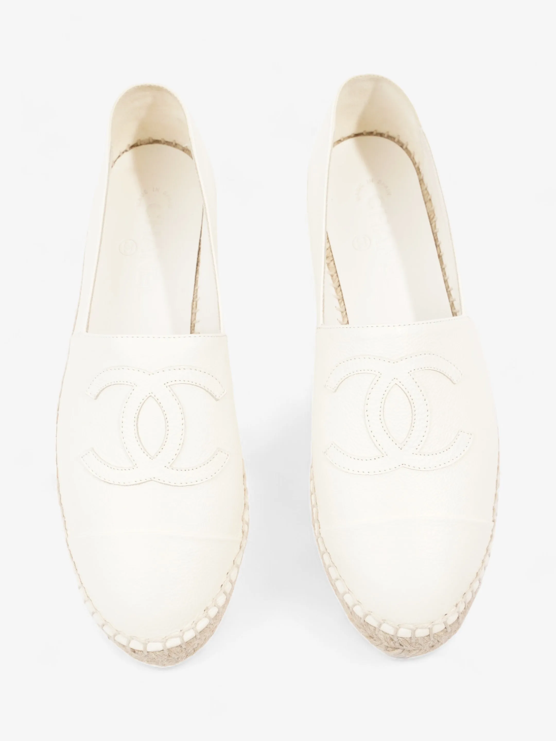 Chanel CC Cap Toe Espadrilles White Leather EU 41 UK 8