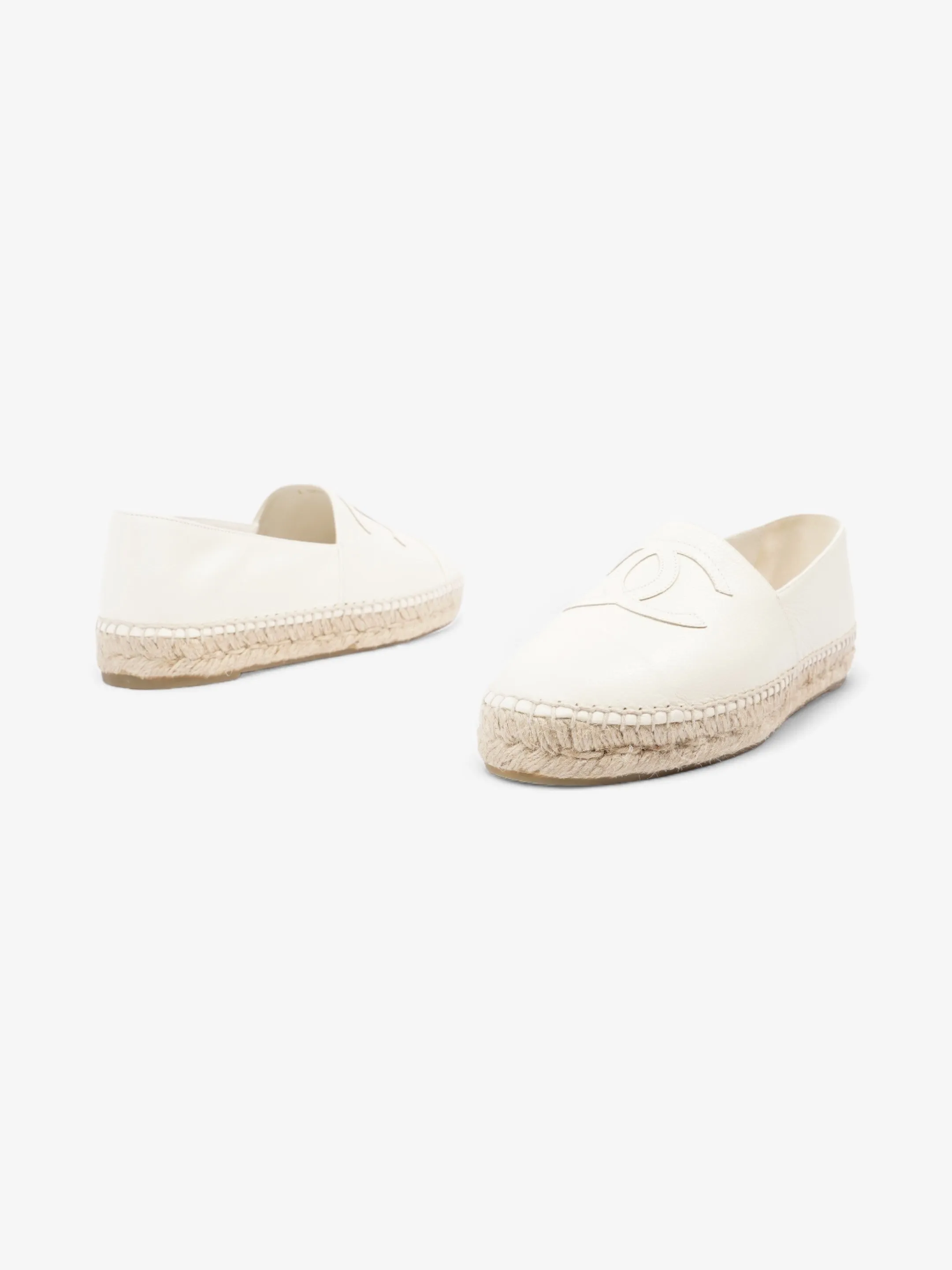 Chanel CC Cap Toe Espadrilles White Leather EU 41 UK 8