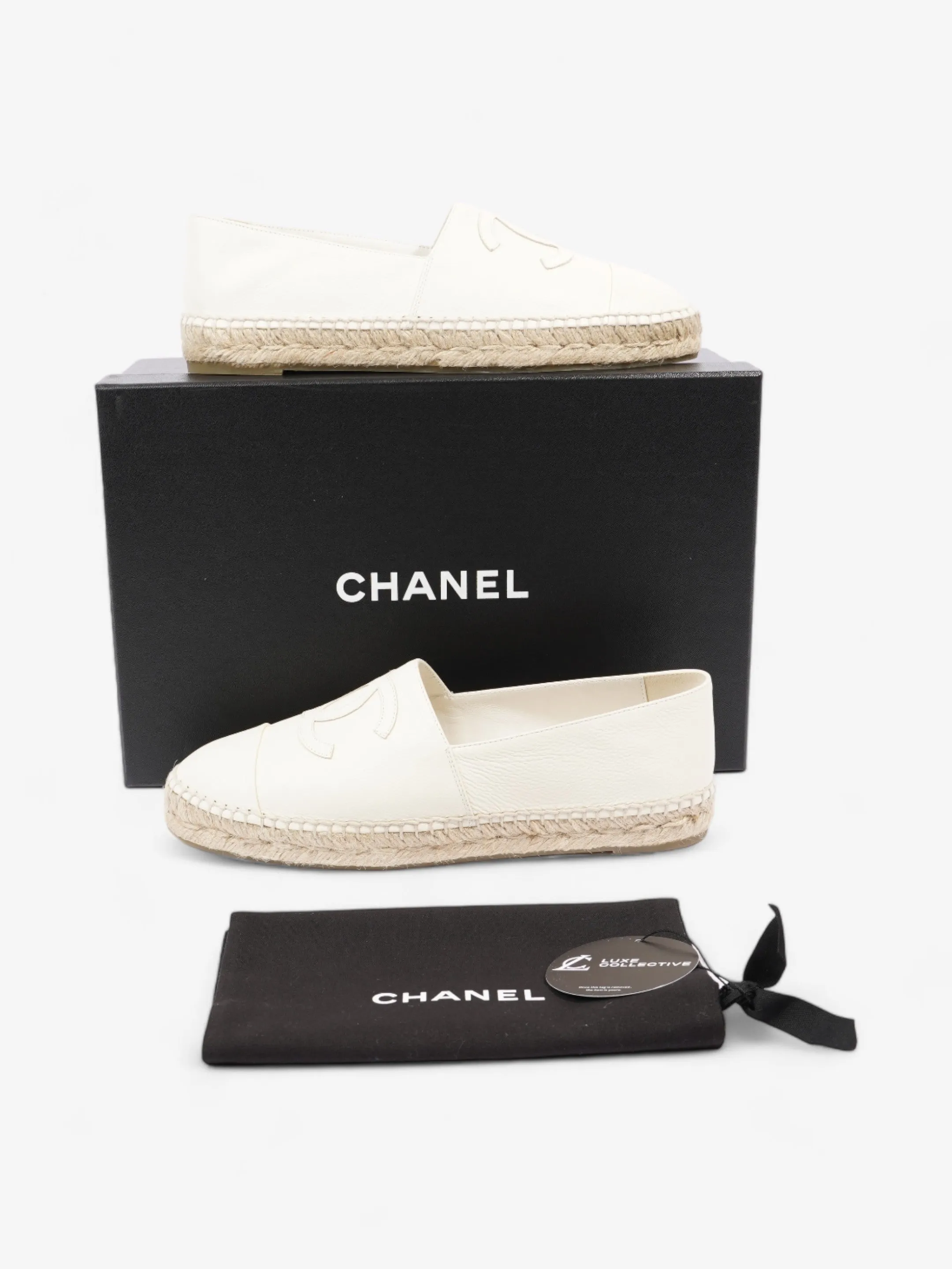 Chanel CC Cap Toe Espadrilles White Leather EU 41 UK 8