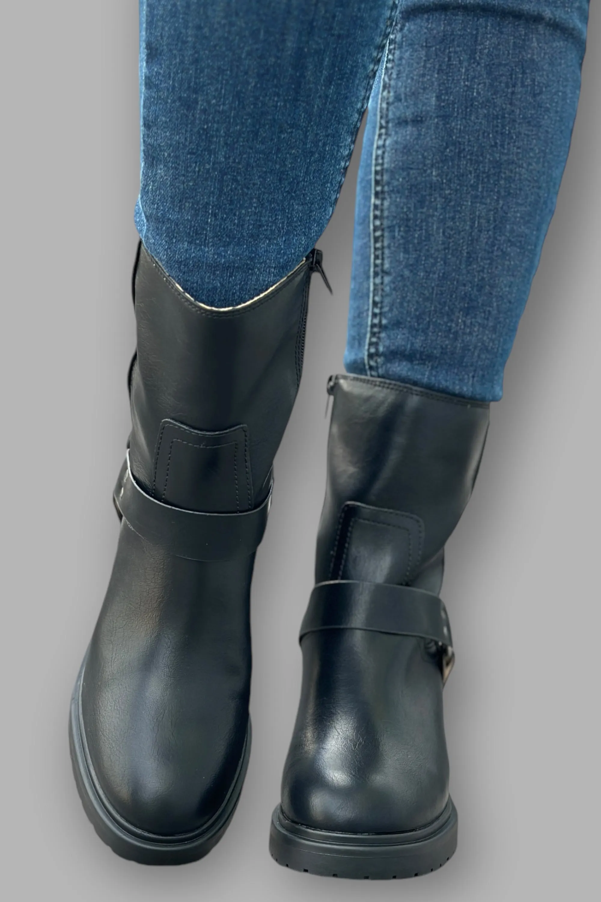 Clyde Moto Ankle Boots - Black