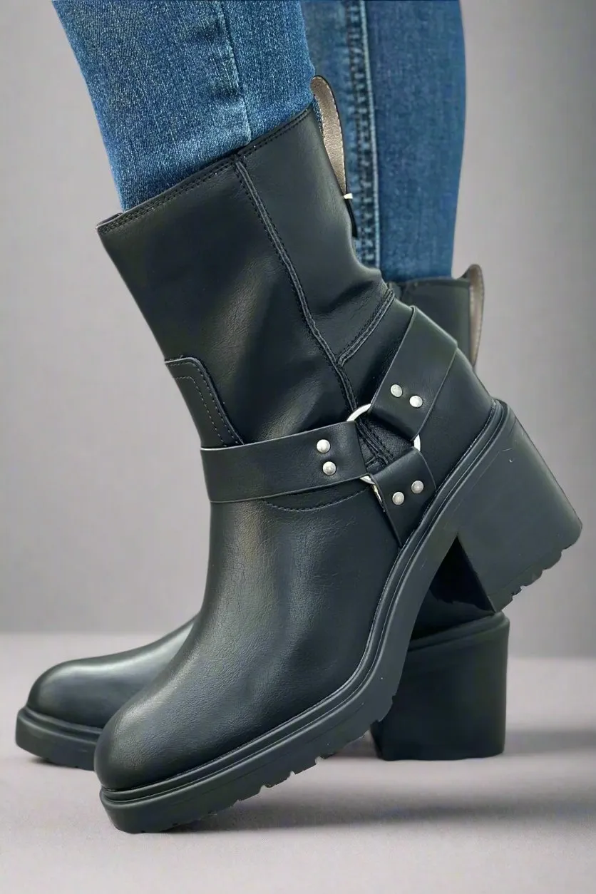 Clyde Moto Ankle Boots - Black