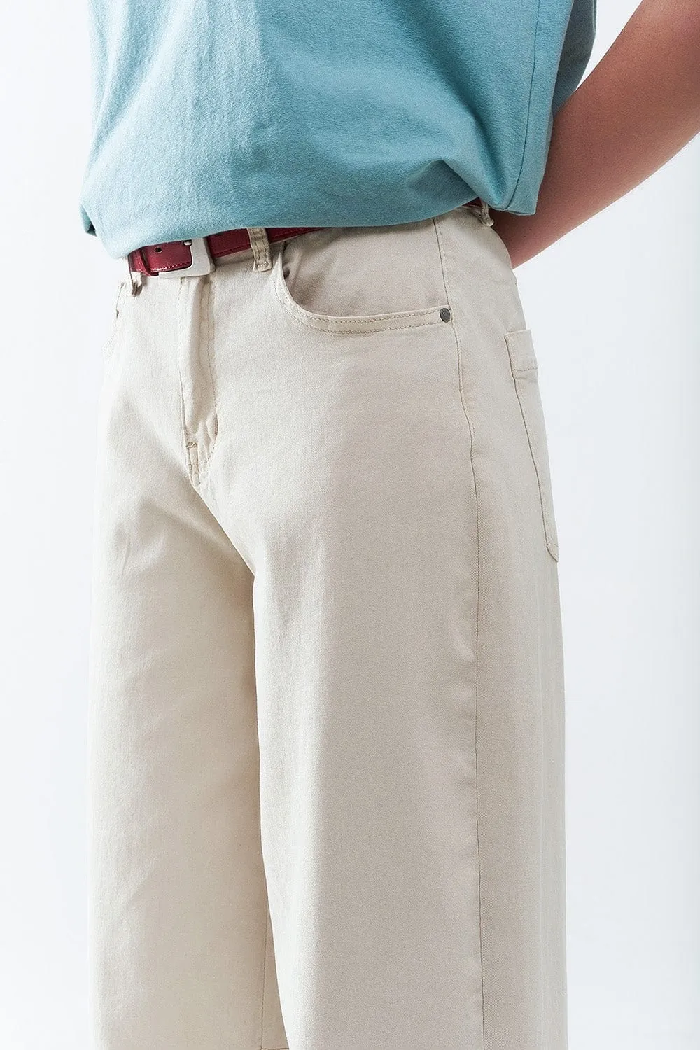 Comfortable Stretch Jeans With Barrel Leg In Beige