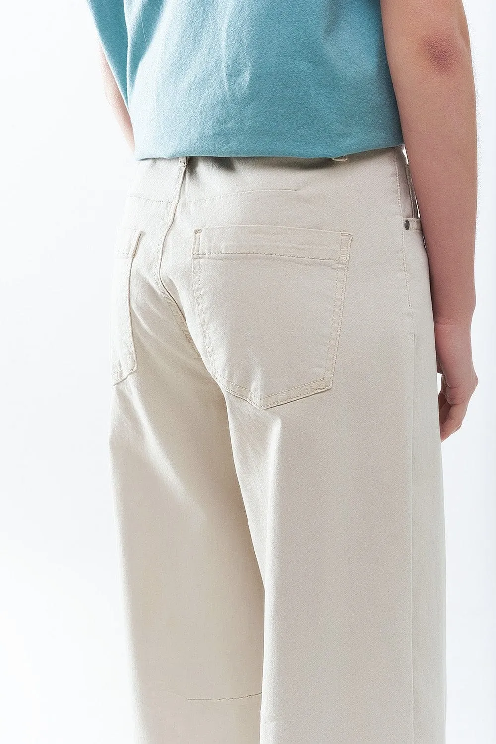 Comfortable Stretch Jeans With Barrel Leg In Beige