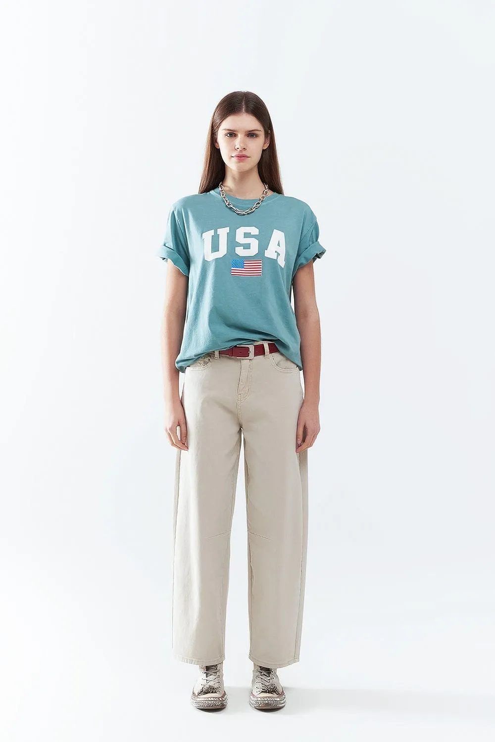 Comfortable Stretch Jeans With Barrel Leg In Beige
