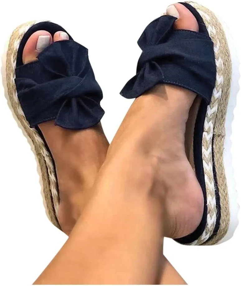 Eduavar Shoes for Women Sandals Dressy, Women Sandals Dressy Bow Tie Sandals Slip On Espadrille Platform Sandals