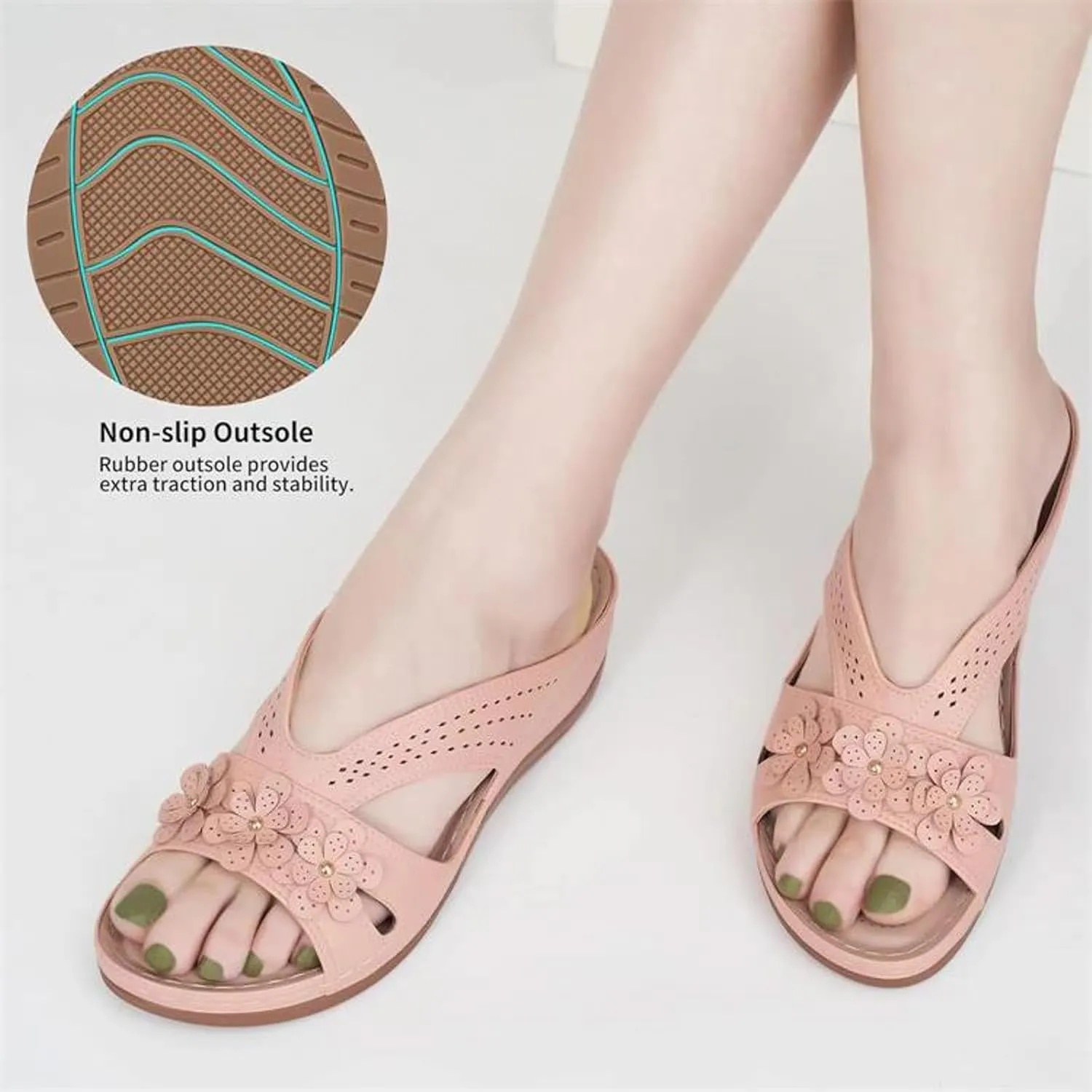 Eduavar Womens Sandals Orthopedic Slide Flat with Arch Support Lightweight Soft Comfort Summer Beach Slip On Walking Slippers
