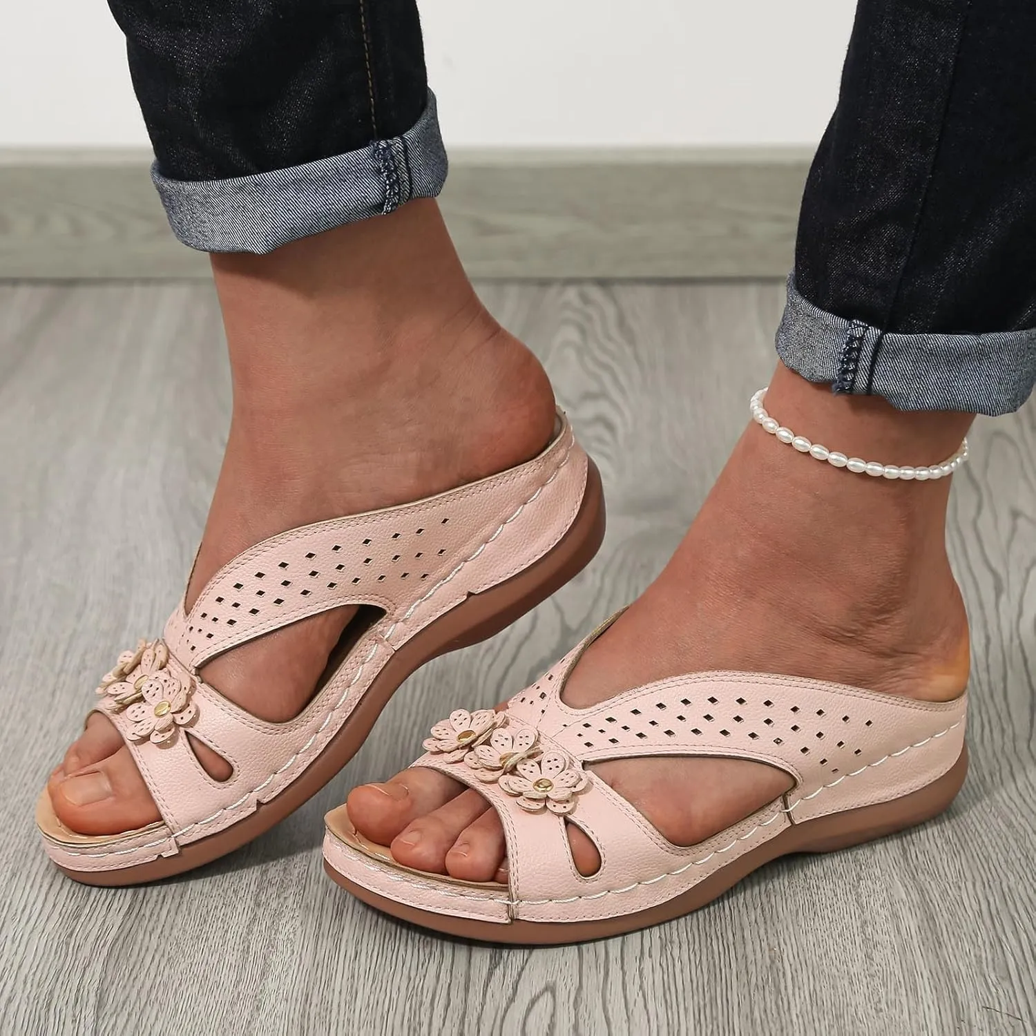Eduavar Womens Sandals Orthopedic Slide Flat with Arch Support Lightweight Soft Comfort Summer Beach Slip On Walking Slippers