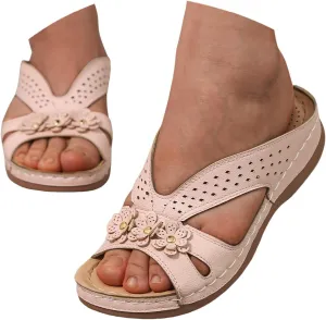 Eduavar Womens Sandals Orthopedic Slide Flat with Arch Support Lightweight Soft Comfort Summer Beach Slip On Walking Slippers