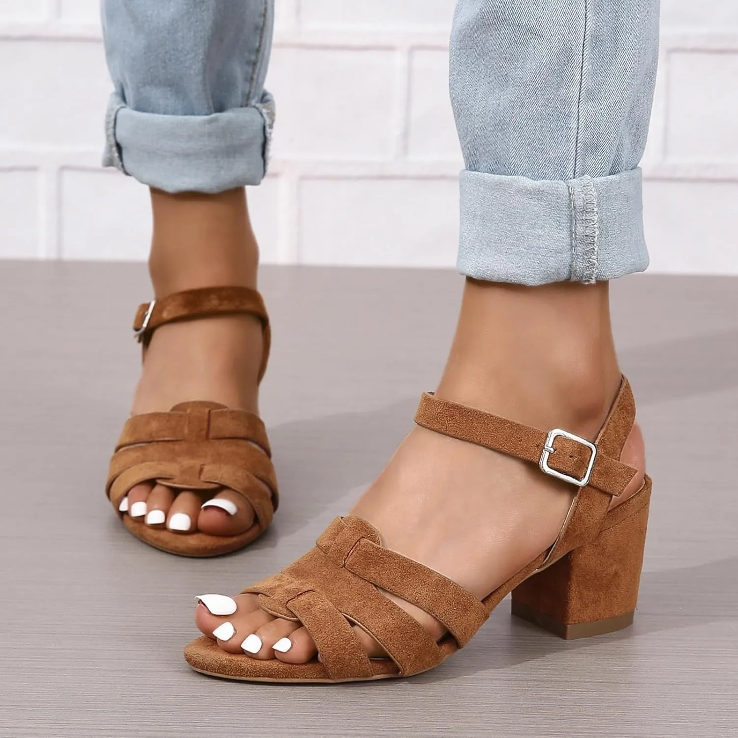 Generic Women's Strappy Low Chunky Block Heel Sandals Pumps Open Toe Wedding Party Dress Shoes