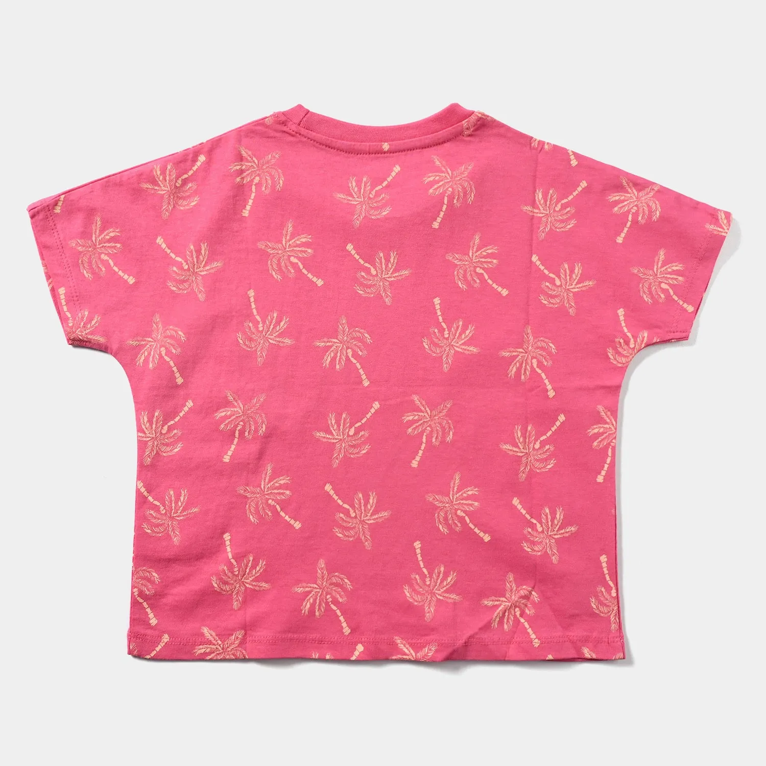 Girls Cotton Jersey T-Shirt H/S Palm Trees-Hot Pink