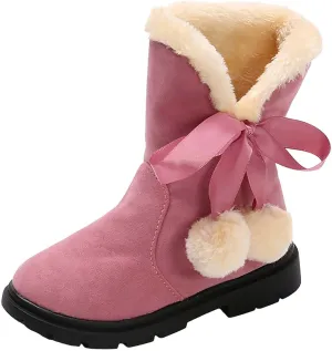 Girls Winter  Boots Mid-Calf Bowknot Booties Kids Lightweight Warm Plush Soft Velvet Girls Fancy Boots