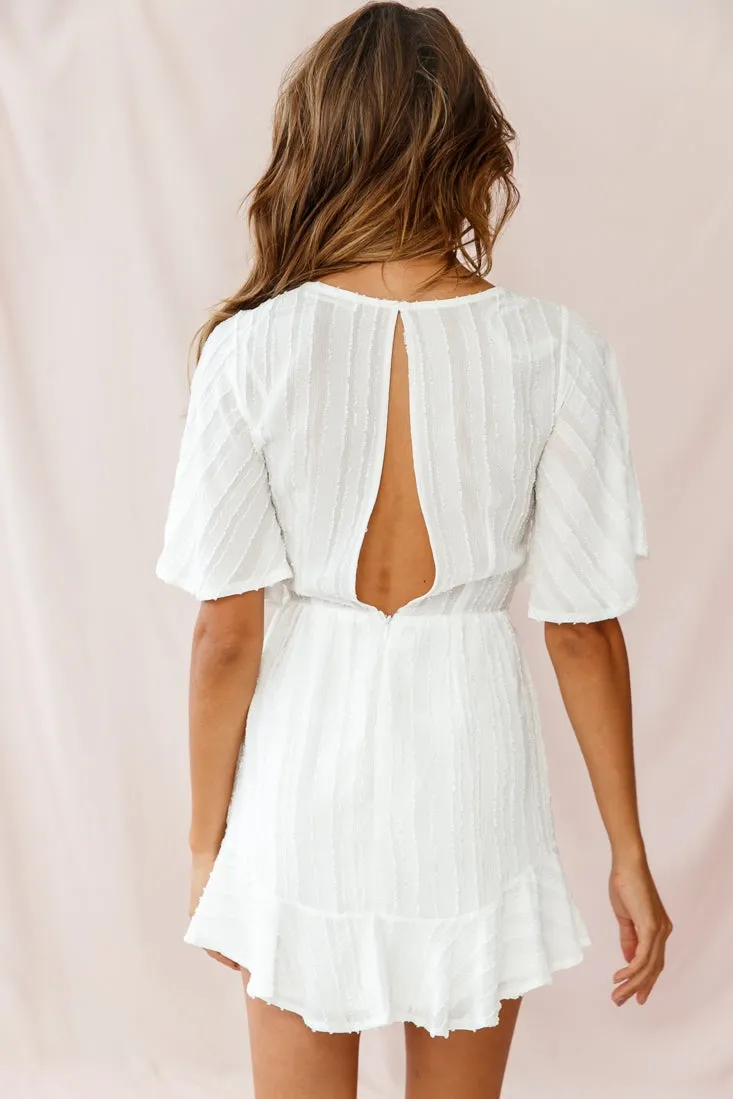 Knowing Tie-Front Frill Hem Dress White