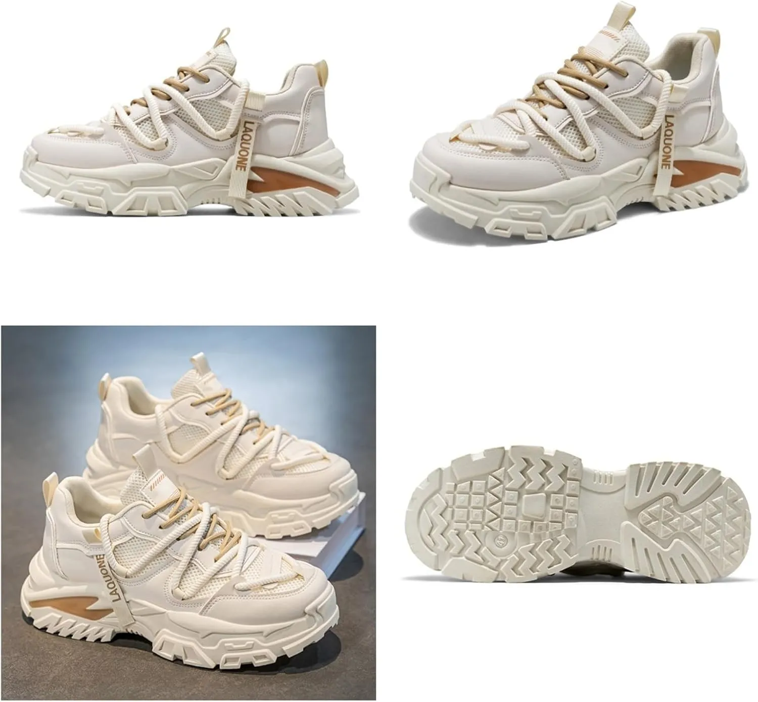 Leather Chunky Sneakers for Men Fashion Platform Casual Dad Shoes Comfortable Non-Slip Wedge Walking Sport Driving Workout Shoes