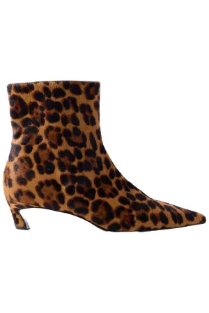 Leopard Print Leather Textured Ankle Boot