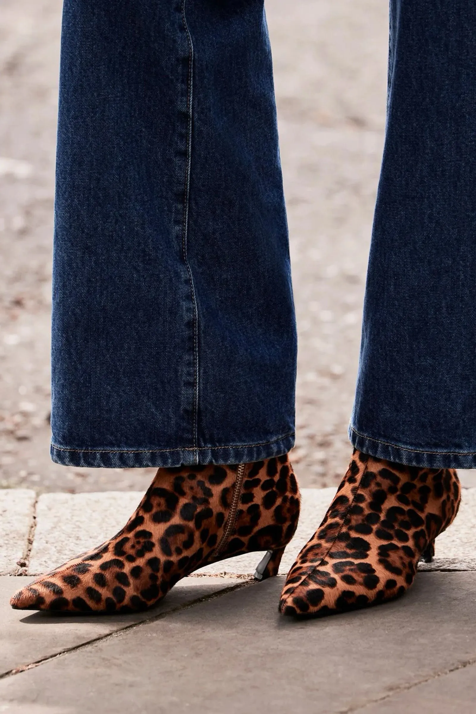 Leopard Print Leather Textured Ankle Boot
