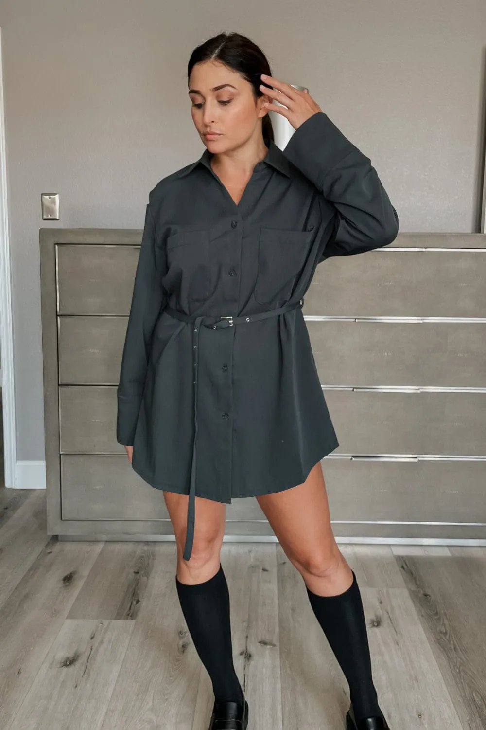 Marissa Cut Out Sleeve Micro Belt Tunic Top