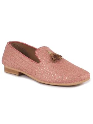 Men Pink Embellished Sequine Tassel Traditional Jutti and Mojaris|Handcrafted Designer Loafers|Wedding Slip-On Party Ethnic Shoes