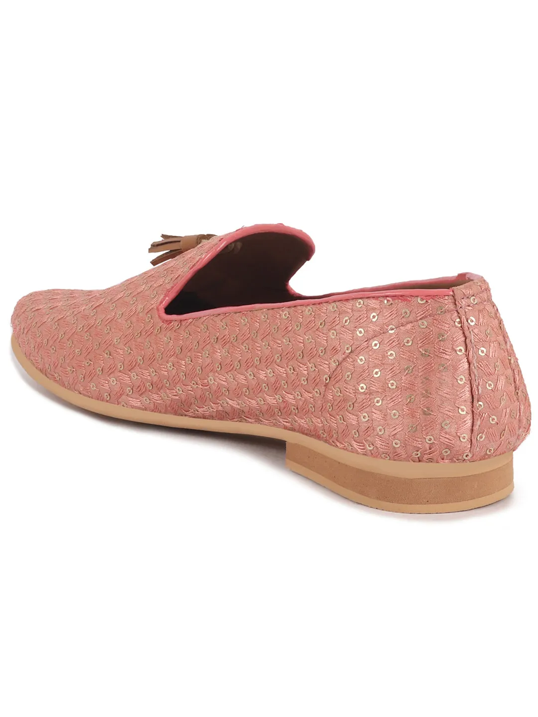 Men Pink Embellished Sequine Tassel Traditional Jutti and Mojaris|Handcrafted Designer Loafers|Wedding Slip-On Party Ethnic Shoes