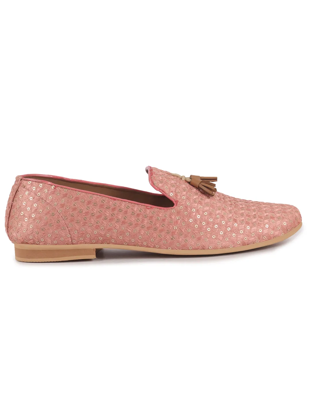 Men Pink Embellished Sequine Tassel Traditional Jutti and Mojaris|Handcrafted Designer Loafers|Wedding Slip-On Party Ethnic Shoes