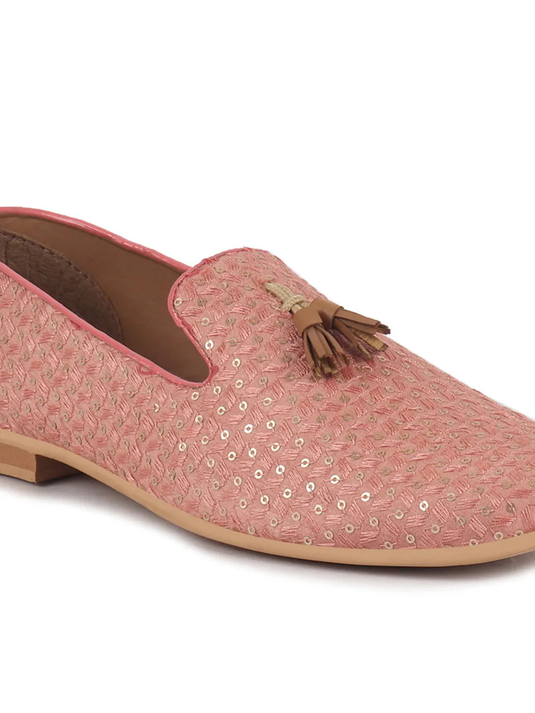 Men Pink Embellished Sequine Tassel Traditional Jutti and Mojaris|Handcrafted Designer Loafers|Wedding Slip-On Party Ethnic Shoes