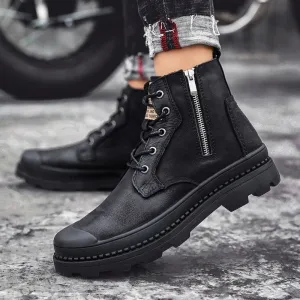 Men's Genuine Leather High Top Zipper Boots