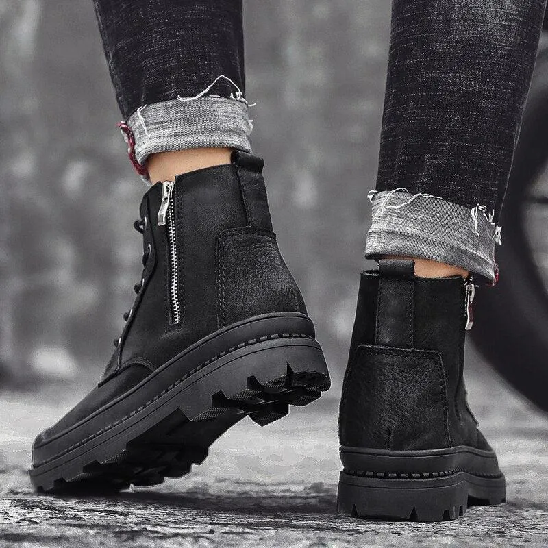Men's Genuine Leather High Top Zipper Boots