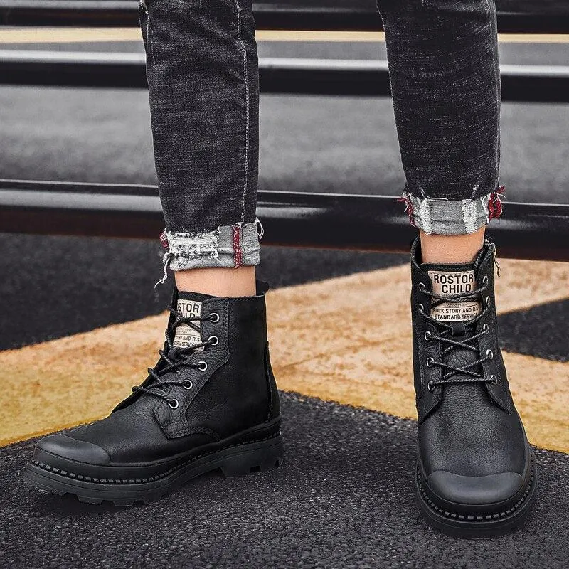 Men's Genuine Leather High Top Zipper Boots