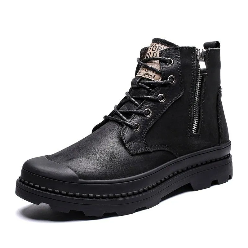 Men's Genuine Leather High Top Zipper Boots