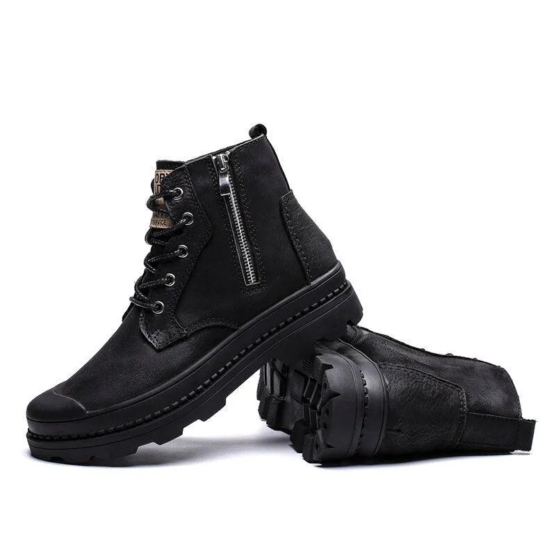 Men's Genuine Leather High Top Zipper Boots