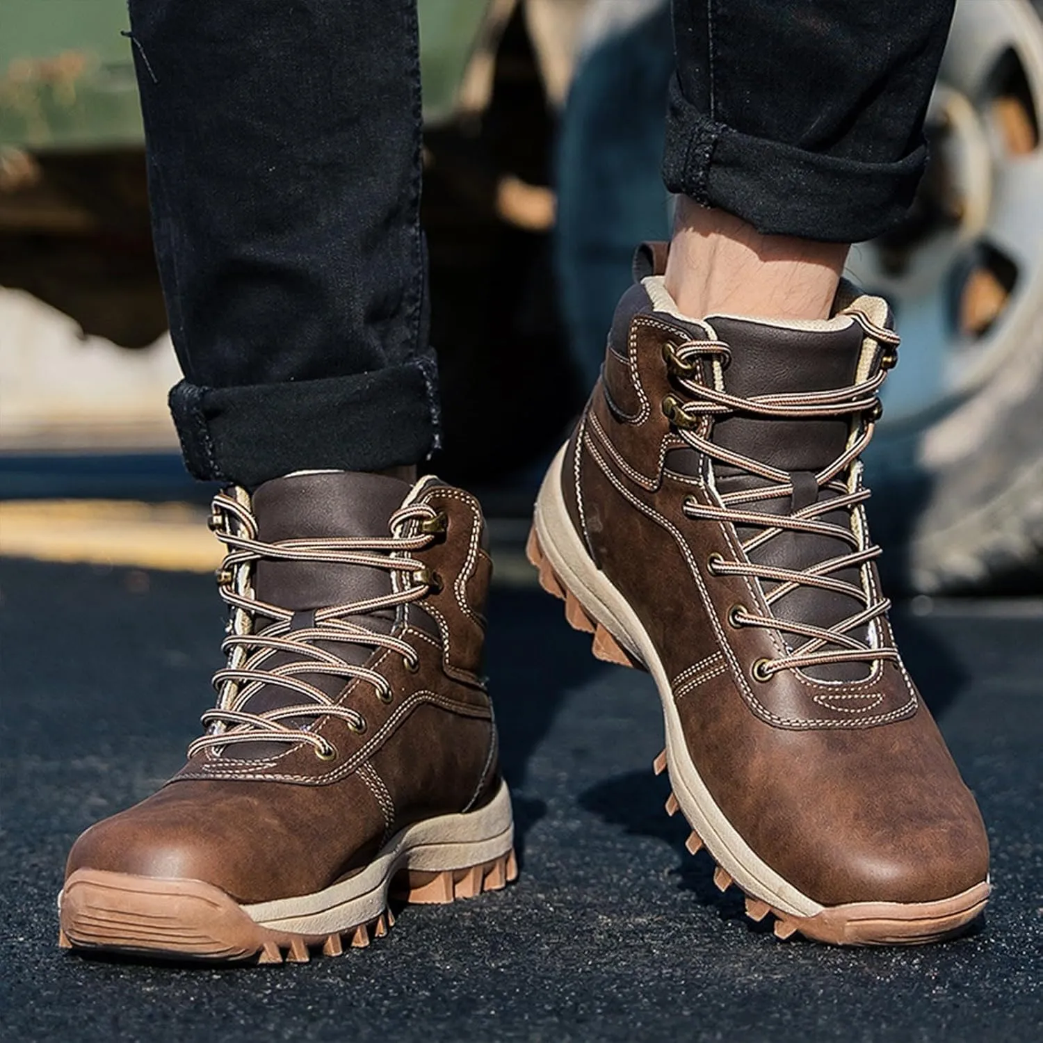 Men's Work Boots with Zipper Hiking Sneakers Warm Ankle Safety Toe Shoes for Women Insulated Waterproof Platform Shoes Work Hike Grounded Footwear