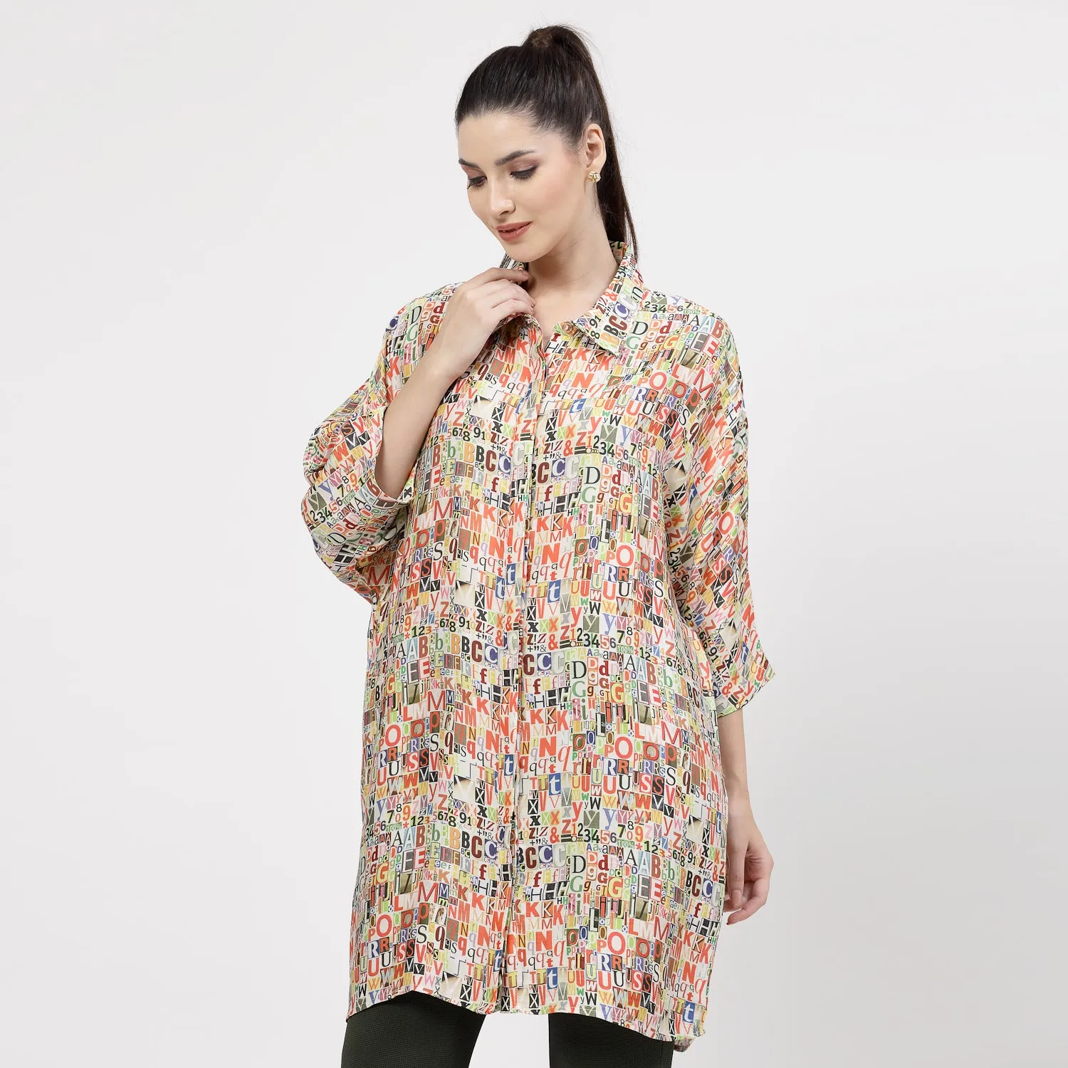 Multicolour Alphabet Print Long Shirt