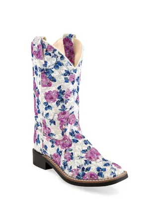 Old West White Multi Children Girls Faux Leather Floral Cowboy Boots 8.5D