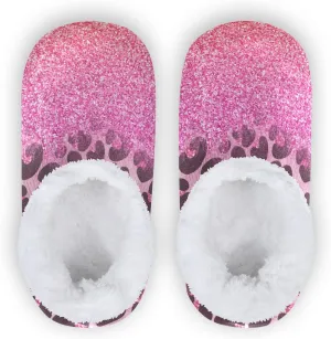 Pink African Glitters Leopard Boys Slippers Girls Winter Shoes Kids Coral Fleece Slipper Child Slipper Socks for Indoor Outdoor Anti Skid Home Shoe XS