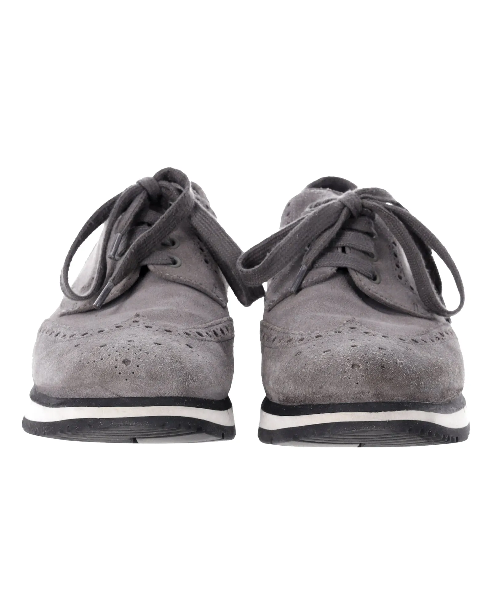 Prada Wingtip Detail Derby Sneakers in Grey Suede
