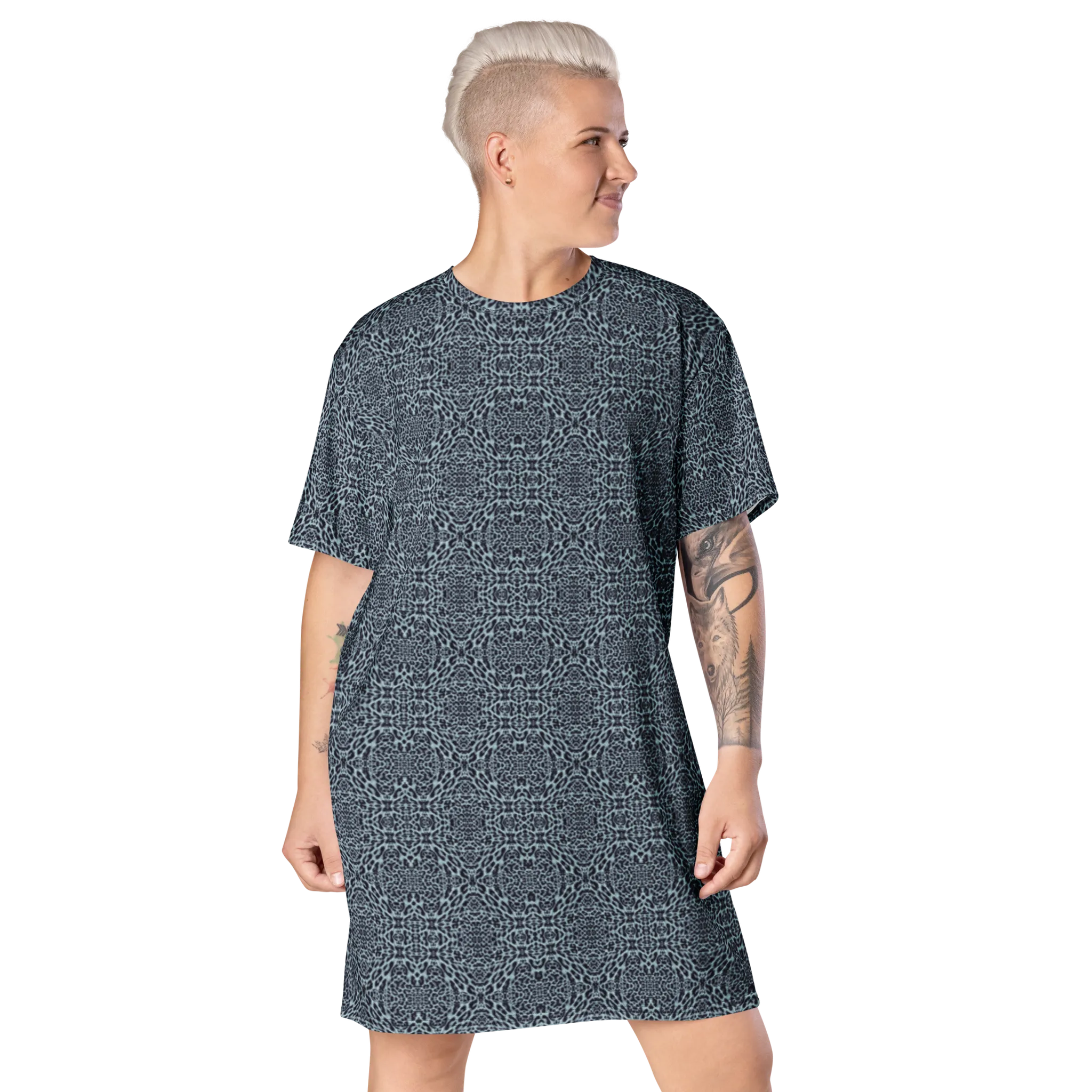 Recursia Contemplative Jaguar T-Shirt Dress In Blue