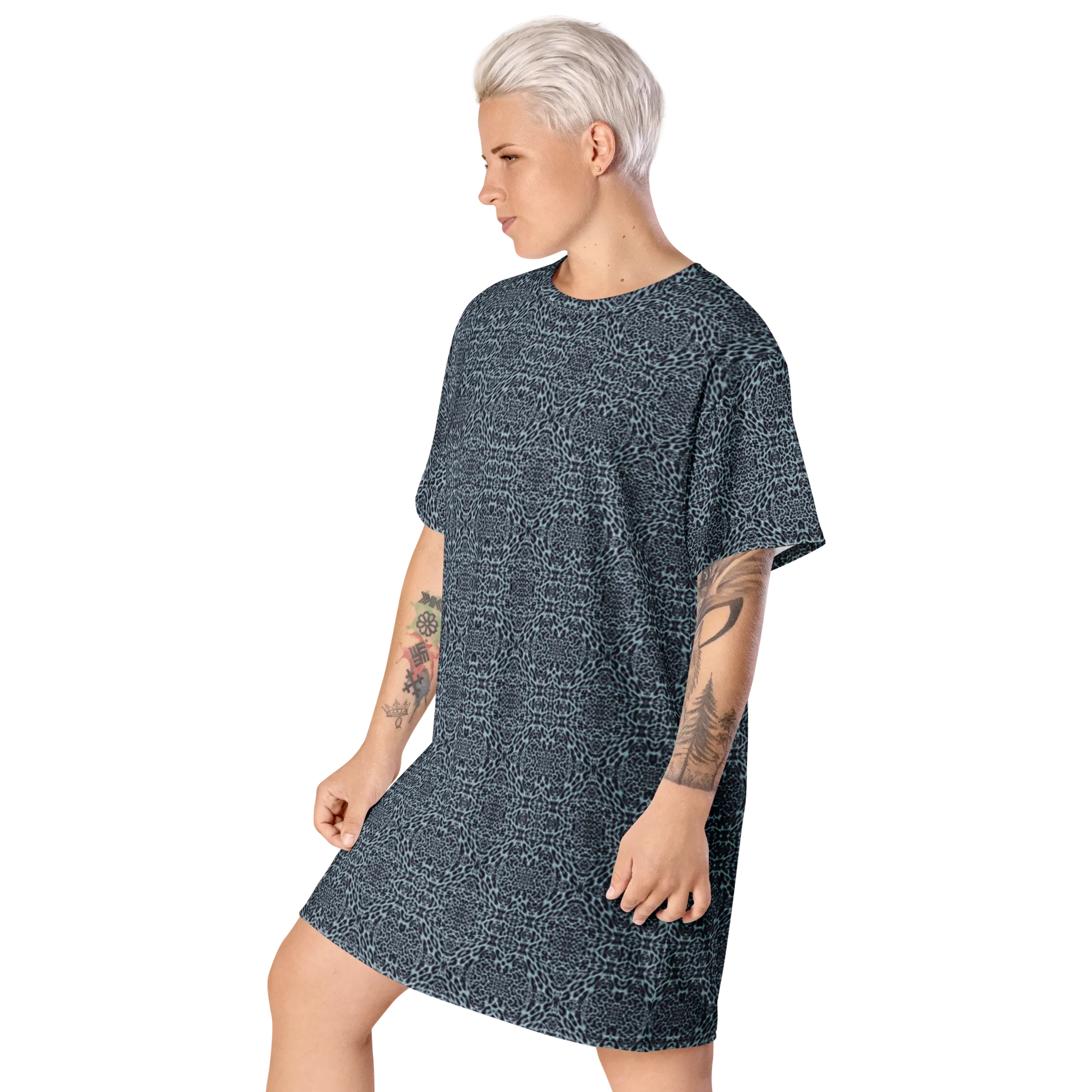 Recursia Contemplative Jaguar T-Shirt Dress In Blue