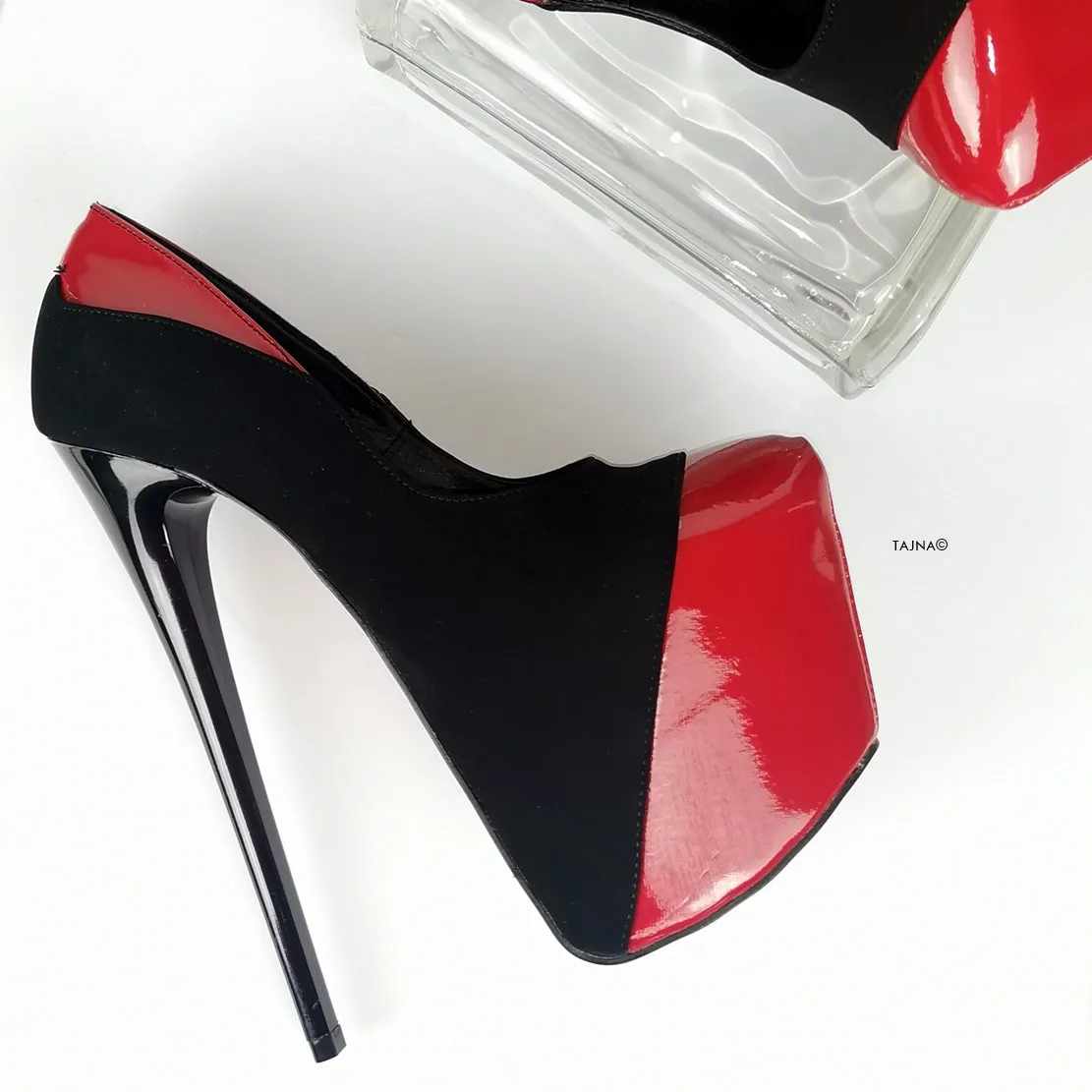 Red Black Suede Chic Stiletto Pumps