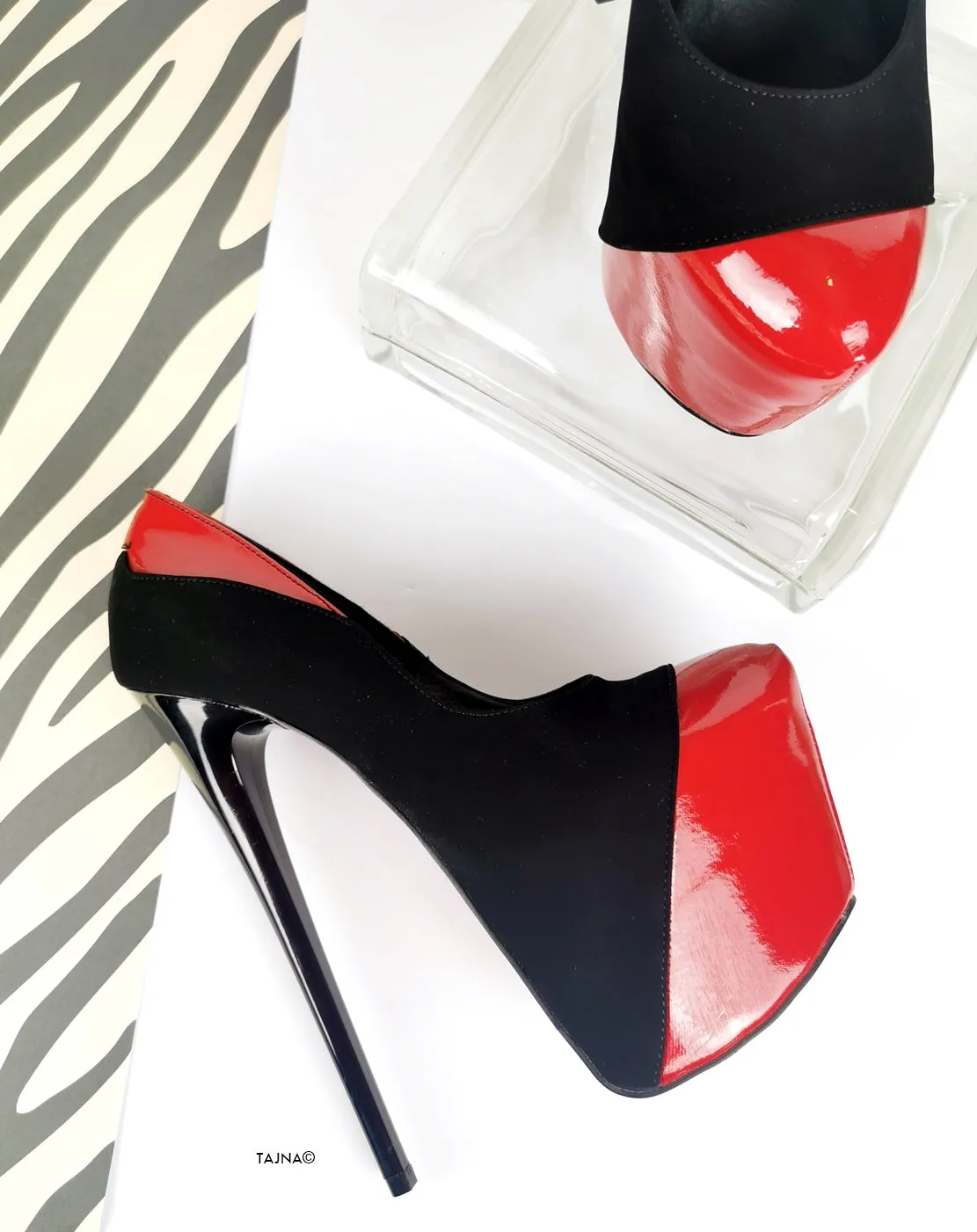 Red Black Suede Chic Stiletto Pumps