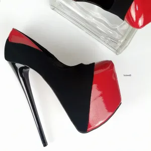 Red Black Suede Chic Stiletto Pumps