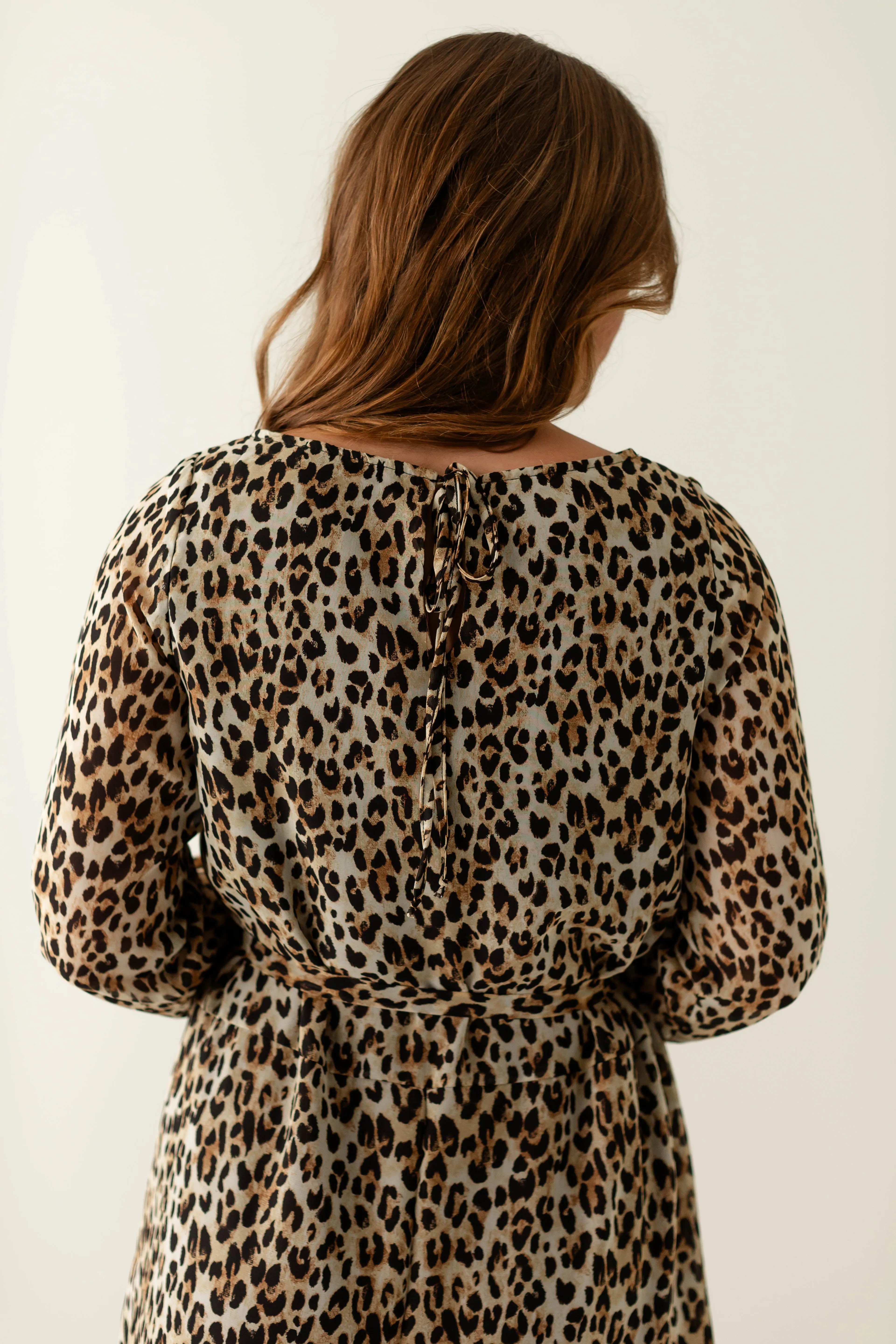 'Rhomi' Leopard Print High-Low Chiffon Dress in Beige FINAL SALE