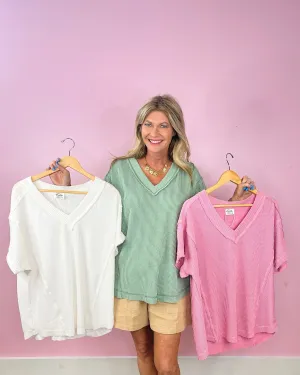Ridgewood Ribbed V-Neck Top (three colors)