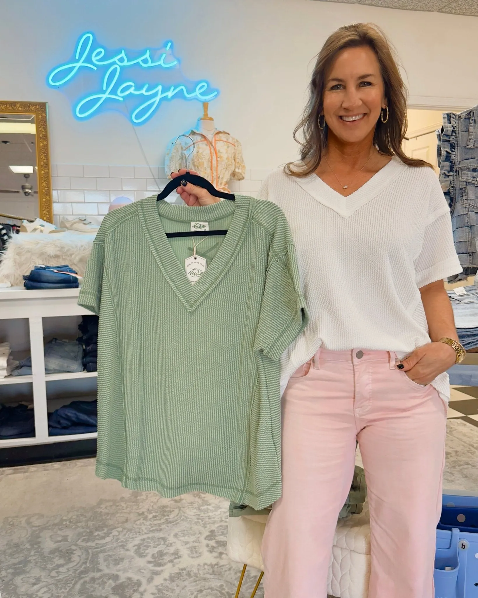 Ridgewood Ribbed V-Neck Top (three colors)
